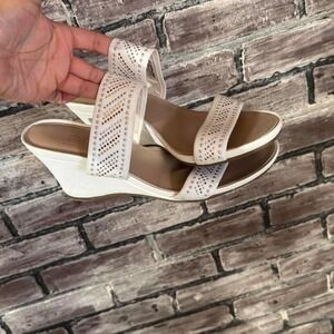 Impo White Rhinestone Wedge Sandals Y2K Strappy Platform Womens 6.5 7